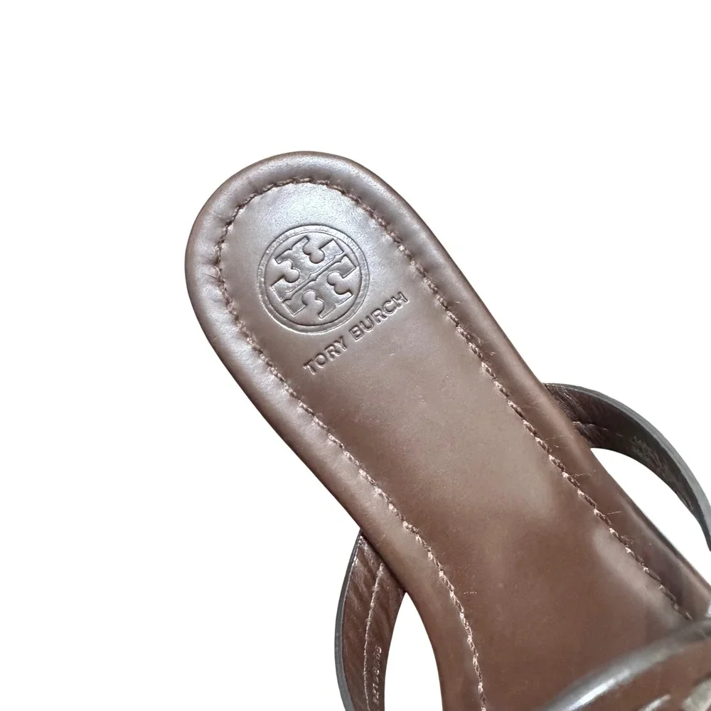 Tory Burch Miller Sandals Womens 6 Brown Leather Logo Thong Flat 5930 K17